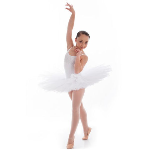 Ballet model wearing Energetiks Darcey Half Tutu White front view