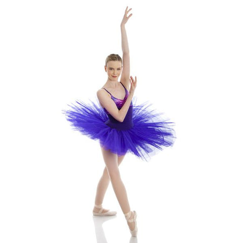  Ballet model wearing Energetiks Darcey Half Tutu Deep Purple front view