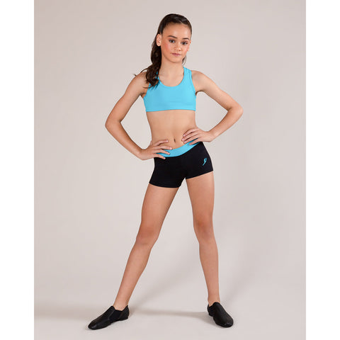 Dance model wearing Energetiks Contrast Short Turquoise front view