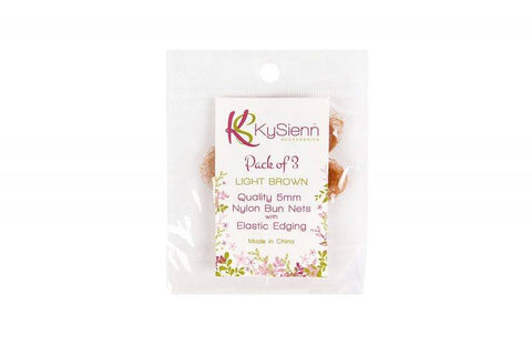 KySienn Bun Nets 3 Pack hair accessories Light Brown in packaging