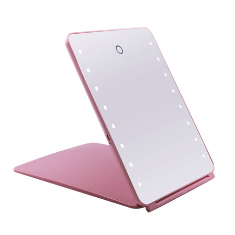 Mad Ally Light Up Mirror Pink using stand front angle view