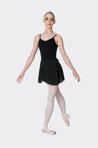 Ballet model wearing Studio 7 Wrap Skirt Black front view