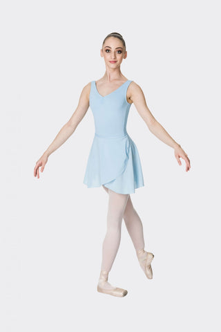 Ballet model wearing Studio 7 Wrap Skirt Pale Blue front view