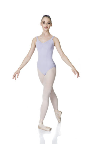 Ballet model wearing Wide Strap Leotard Lilac  front view