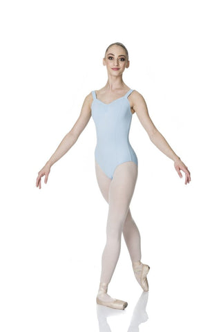 Ballet model wearing Wide Strap Leotard Pale Blue front view