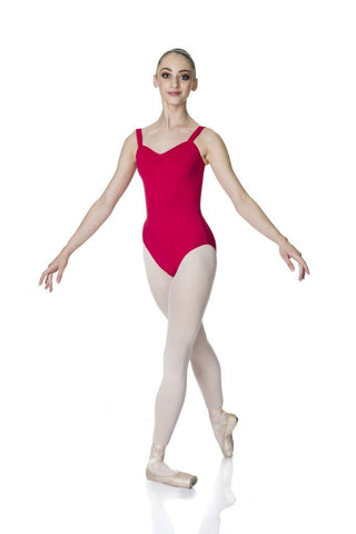 Ballet model wearing Wide Strap Leotard Red front view
