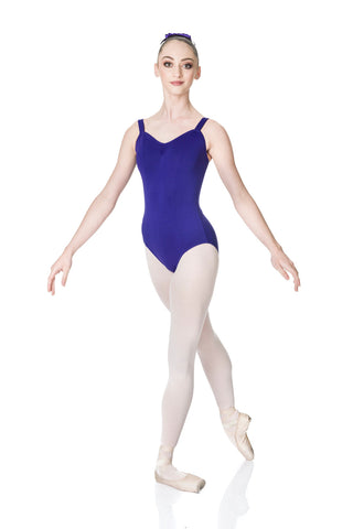 Ballet model wearing Wide Strap Leotard Deep Purple front view