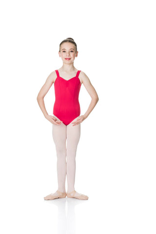 Ballet model wearing Wide Strap Leotard Red front view