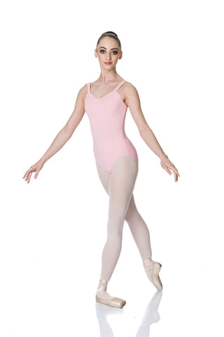 Ballet model wearing Wide Strap Leotard Ballet Pink front view