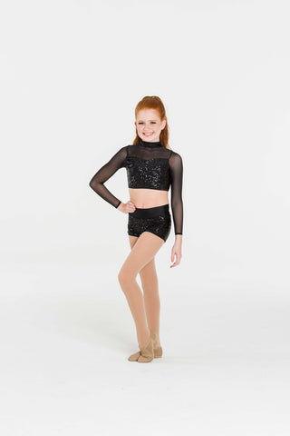 Down Town Long Sleeve Crop (Child) tops Studio 7 Dancewear Black Small 