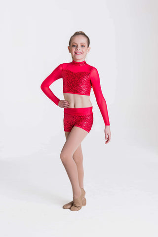 Down Town Long Sleeve Crop (Child) tops Studio 7 Dancewear Red Small 