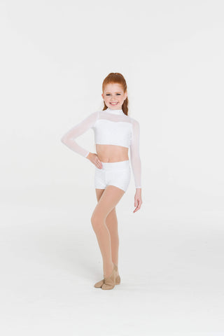 Down Town Long Sleeve Crop (Child) tops Studio 7 Dancewear White Small 