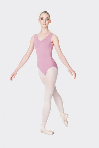 Ballet model wearing Thick Strap Leotard Dusty Pink front view