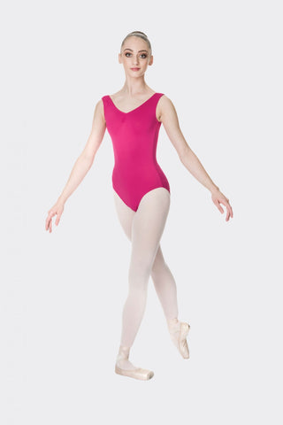 Ballet model wearing Thick Strap Leotard Mulberry front view