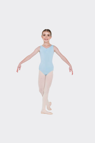 Ballet model wearing Thick Strap Leotard Pale blue front view