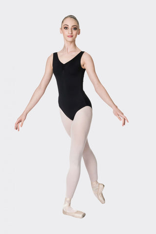 Ballet model wearing Thick Strap Leotard Black front view