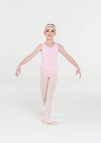 Ballet model wearing Thick Strap Leotard Pale pink front view